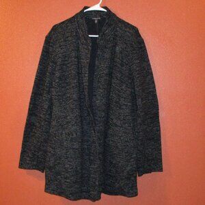 Eileen Fisher Woman 3X Large Black White Single Button Long Sleeve Cardigan